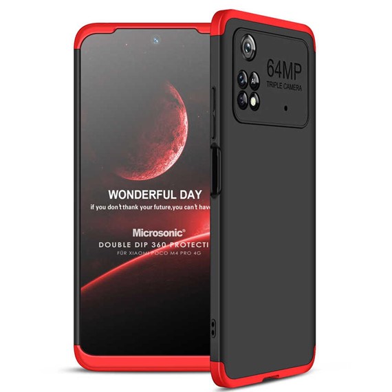 Microsonic Xiaomi Poco M4 Pro 4G Kılıf Double Dip 360 Protective Siyah Kırmızı 1