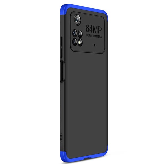 Microsonic Xiaomi Poco M4 Pro 4G Kılıf Double Dip 360 Protective Siyah Mavi 2