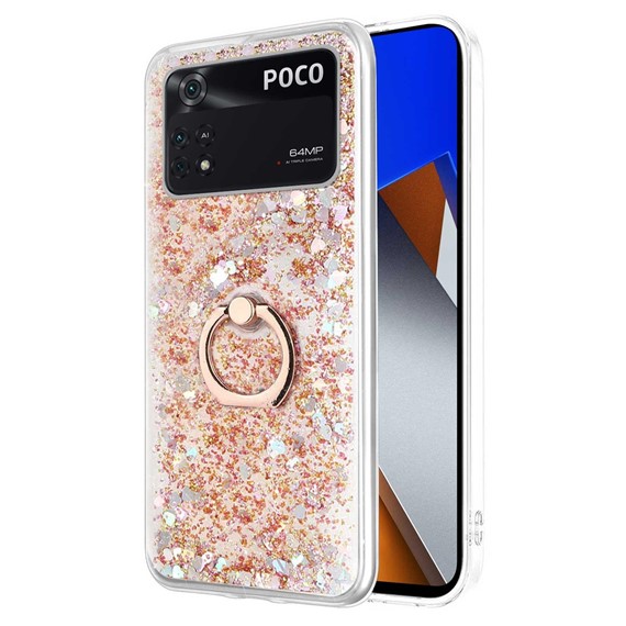 Microsonic Xiaomi Poco M4 Pro 4G Kılıf Glitter Liquid Holder Gold 1