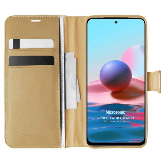 Microsonic Xiaomi Poco M5s Kılıf Delux Leather Wallet Gold 1