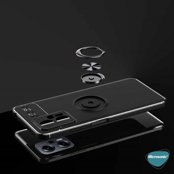 Microsonic Xiaomi Poco X4 GT Kılıf Kickstand Ring Holder Siyah 6
