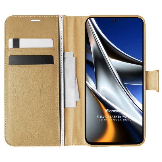 Microsonic Xiaomi Poco X4 Pro 5G Kılıf Delux Leather Wallet Gold 1