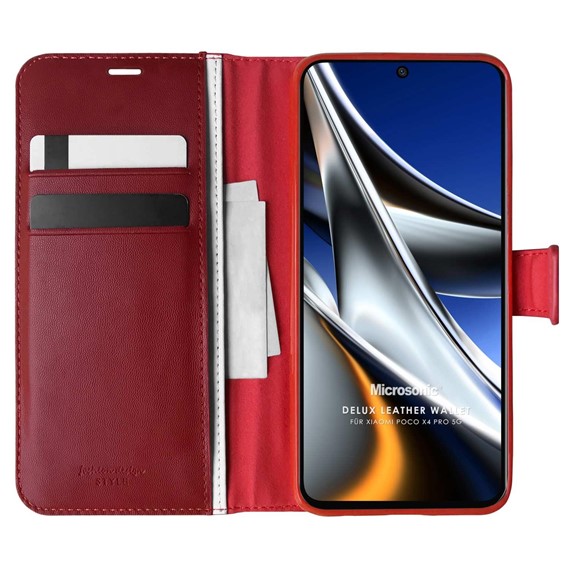 Microsonic Xiaomi Poco X4 Pro 5G Kılıf Delux Leather Wallet Kırmızı 1