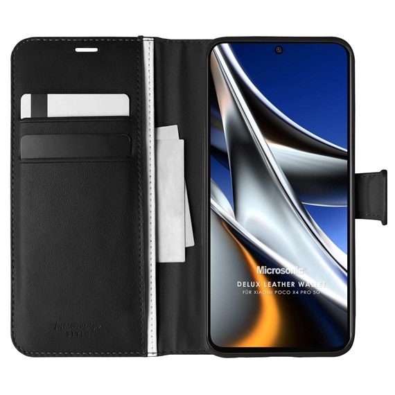 Microsonic Xiaomi Poco X4 Pro 5G Kılıf Delux Leather Wallet Siyah 1