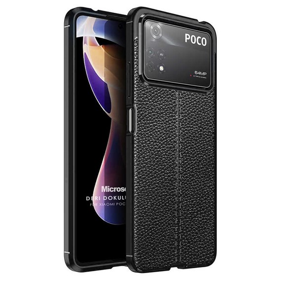 Microsonic Xiaomi Poco X4 Pro 5G Kılıf Deri Dokulu Silikon Siyah 1