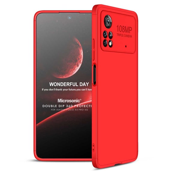 Microsonic Xiaomi Poco X4 Pro 5G Kılıf Double Dip 360 Protective Kırmızı 1