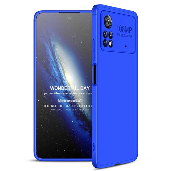 Microsonic Xiaomi Poco X4 Pro 5G Kılıf Double Dip 360 Protective Mavi 1