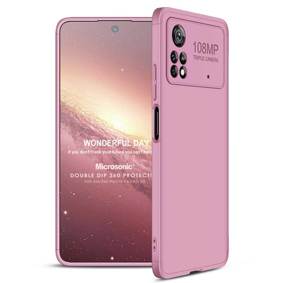 Microsonic Xiaomi Poco X4 Pro 5G Kılıf Double Dip 360 Protective Rose Gold 1