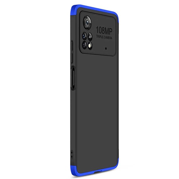 Microsonic Xiaomi Poco X4 Pro 5G Kılıf Double Dip 360 Protective Siyah Mavi 2