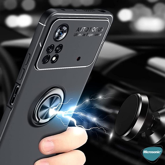 Microsonic Xiaomi Poco X4 Pro 5G Kılıf Kickstand Ring Holder Siyah 5
