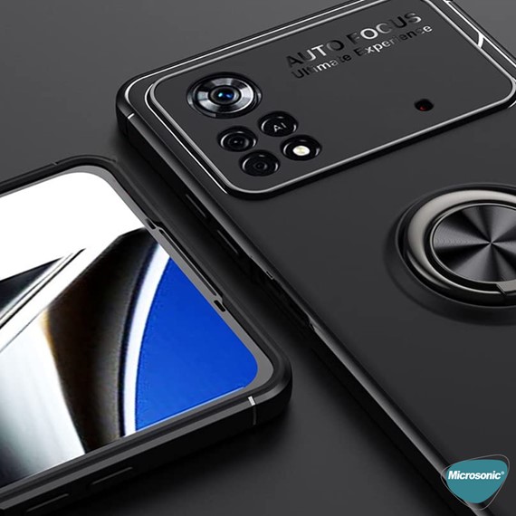 Microsonic Xiaomi Poco X4 Pro 5G Kılıf Kickstand Ring Holder Siyah 6