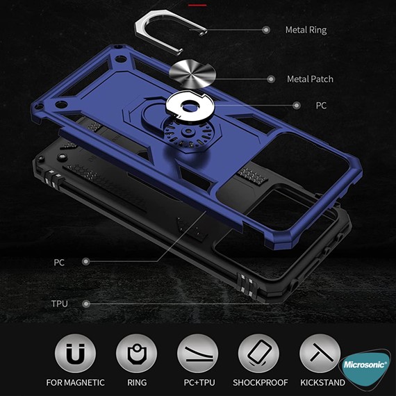 Microsonic Xiaomi Poco X4 Pro 5G Kılıf Military Ring Holder Siyah 2