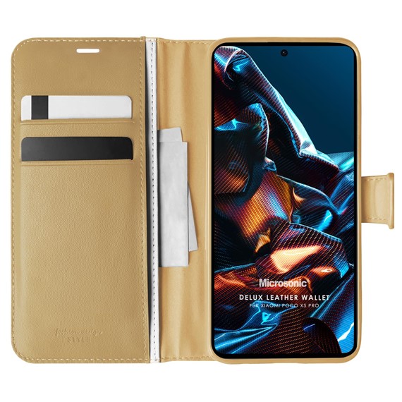 Microsonic Xiaomi Poco X5 Pro Kılıf Delux Leather Wallet Gold 1