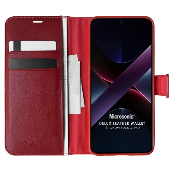 Microsonic Xiaomi Poco X7 Pro Kılıf Delux Leather Wallet Kırmızı 1