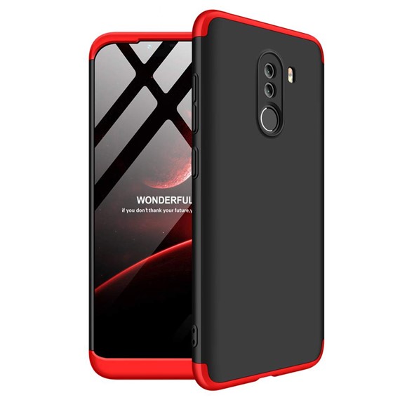 Microsonic Xiaomi Pocophone F1 Kılıf Double Dip 360 Protective Siyah Kırmızı 1