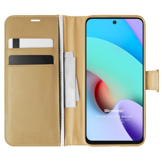 Microsonic Xiaomi Redmi 10 2022 Kılıf Delux Leather Wallet Gold 1