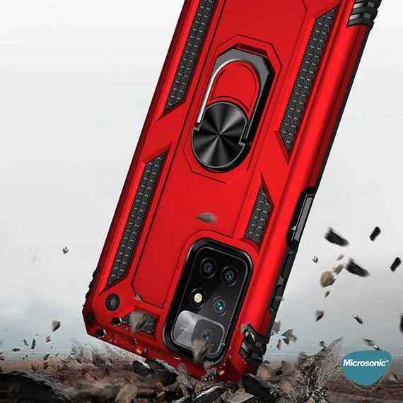 Microsonic Xiaomi Redmi 10 2022 Kılıf Military Ring Holder Kırmızı 4