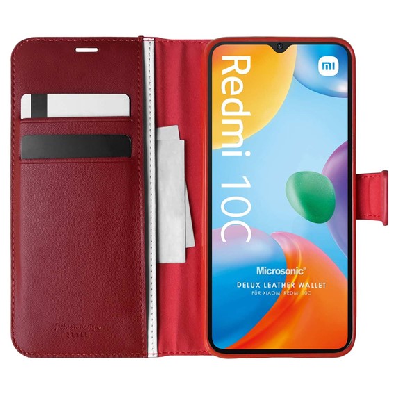 Microsonic Xiaomi Poco C40 Kılıf Delux Leather Wallet Kırmızı 1