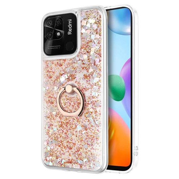 Microsonic Xiaomi Poco C40 Kılıf Glitter Liquid Holder Gold 1