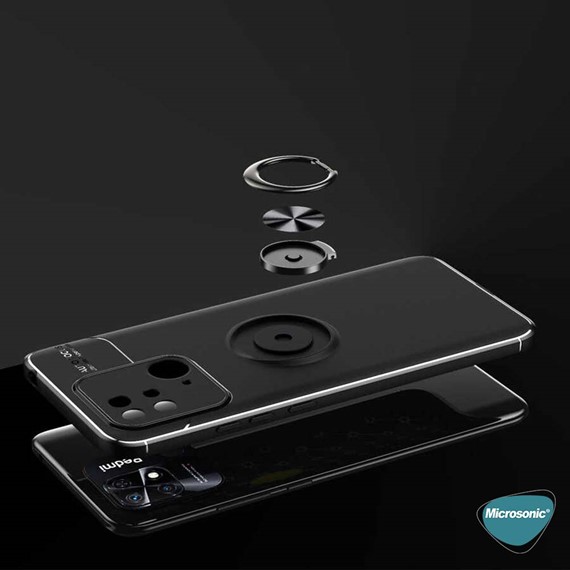 Microsonic Xiaomi Poco C40 Kılıf Kickstand Ring Holder Siyah 4