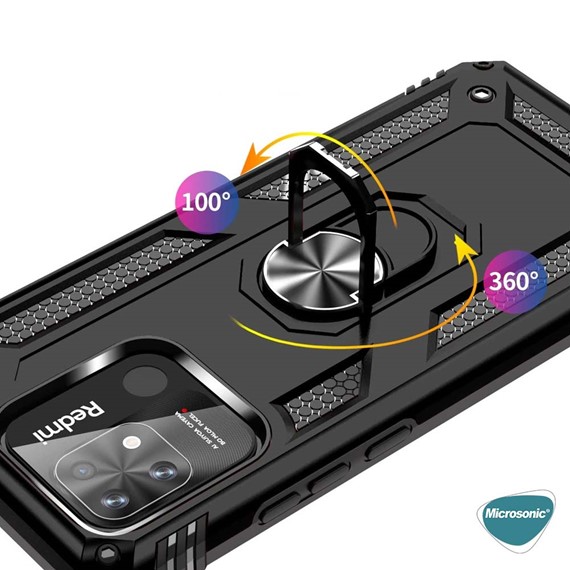 Microsonic Xiaomi Poco C40 Kılıf Military Ring Holder Siyah 5