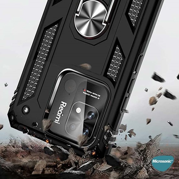 Microsonic Xiaomi Poco C40 Kılıf Military Ring Holder Siyah 7