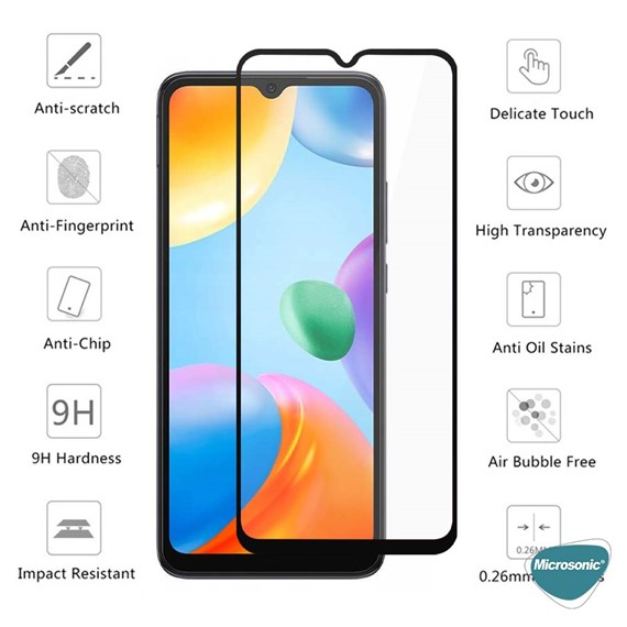 Microsonic Xiaomi Redmi A3 Tam Kaplayan Temperli Cam Ekran Koruyucu Siyah 5
