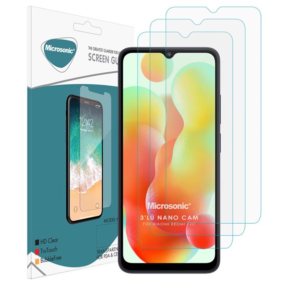 Microsonic Xiaomi Redmi 12C Screen Protector Nano Glass Cam Ekran Koruyucu 3 lü Paket 1