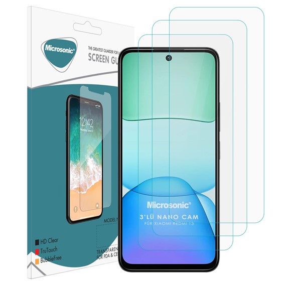 Microsonic Xiaomi Redmi 13 4G Screen Protector Nano Glass Cam Ekran Koruyucu 3 lü Paket 2
