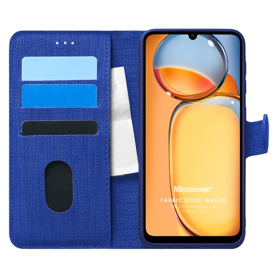 Microsonic Xiaomi Redmi 13C Kılıf Fabric Book Wallet Lacivert 1