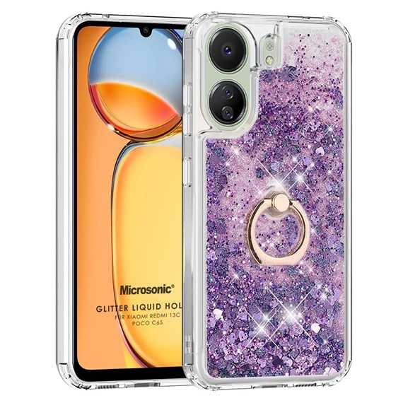 Microsonic Xiaomi Redmi 13C Kılıf Glitter Liquid Holder Mor 1