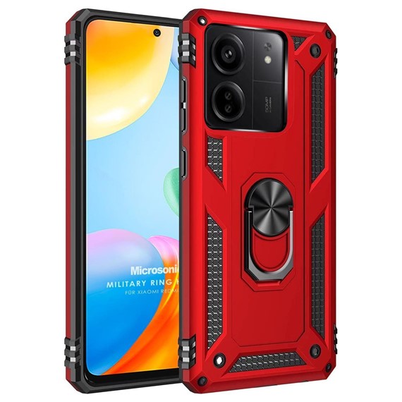Microsonic Xiaomi Redmi 13C Kılıf Military Ring Holder Kırmızı 1