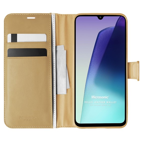 Microsonic Xiaomi Redmi 14C Kılıf Delux Leather Wallet Gold 1