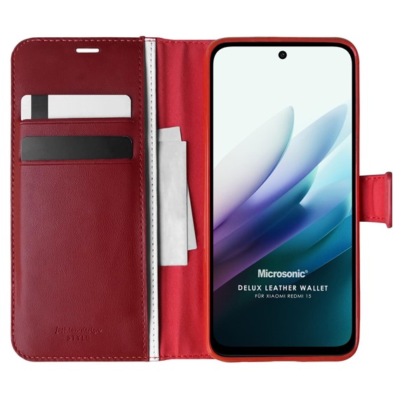 Microsonic Xiaomi Redmi 15 Kılıf Delux Leather Wallet Kırmızı 1