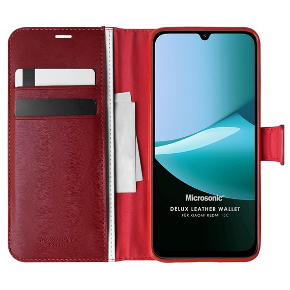 Microsonic Xiaomi Redmi 15C Kılıf Delux Leather Wallet Kırmızı 1
