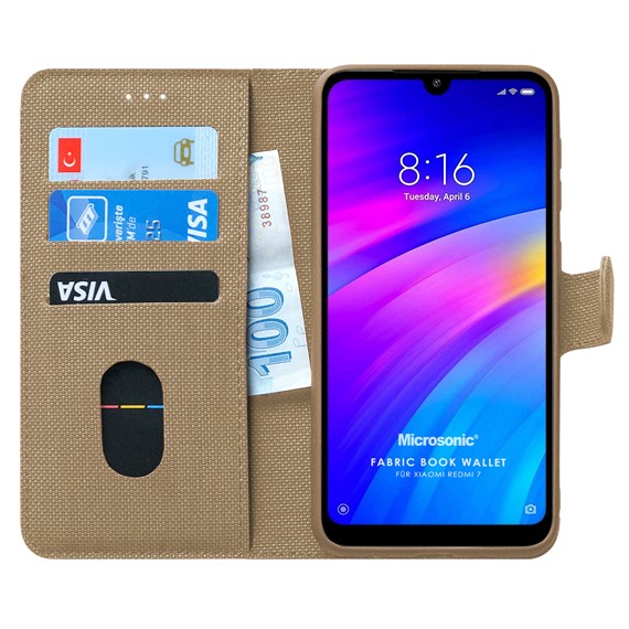 Microsonic Xiaomi Redmi 7 Kılıf Fabric Book Wallet Gold 1