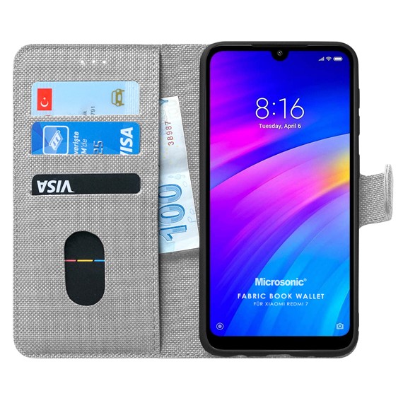 Microsonic Xiaomi Redmi 7 Kılıf Fabric Book Wallet Gri 1