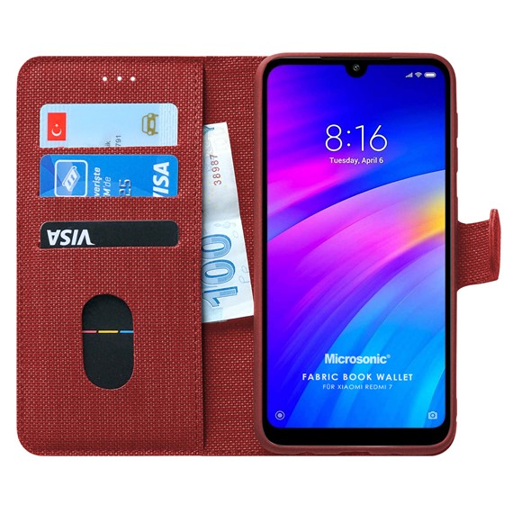 Microsonic Xiaomi Redmi 7 Kılıf Fabric Book Wallet Kırmızı 1