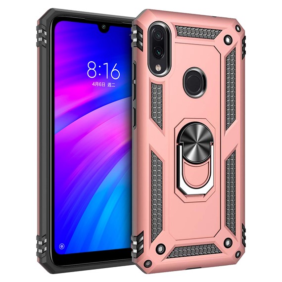 Microsonic Xiaomi Redmi 7 Kılıf Military Ring Holder Rose Gold 1