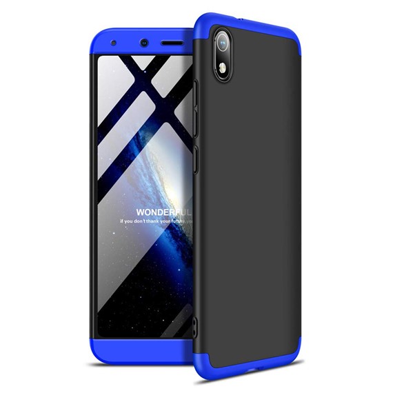 Microsonic Xiaomi Redmi 7A Kılıf Double Dip 360 Protective Siyah Mavi 1