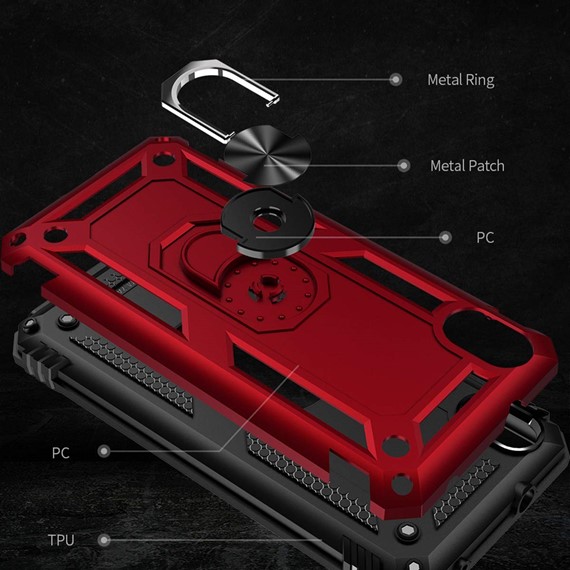 Microsonic Xiaomi Redmi 7A Kılıf Military Ring Holder Kırmızı 5