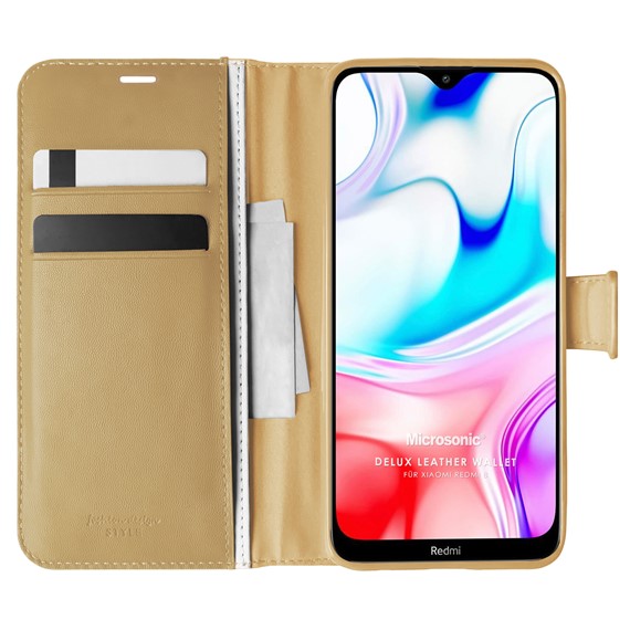 Microsonic Xiaomi Redmi 8 Kılıf Delux Leather Wallet Gold 1