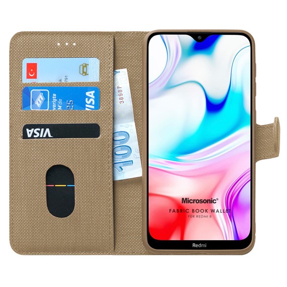 Microsonic Xiaomi Redmi 8 Kılıf Fabric Book Wallet Gold 1