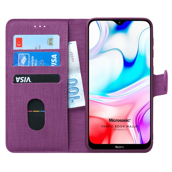 Microsonic Xiaomi Redmi 8 Kılıf Fabric Book Wallet Mor 1