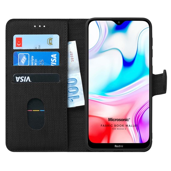 Microsonic Xiaomi Redmi 8 Kılıf Fabric Book Wallet Siyah 1