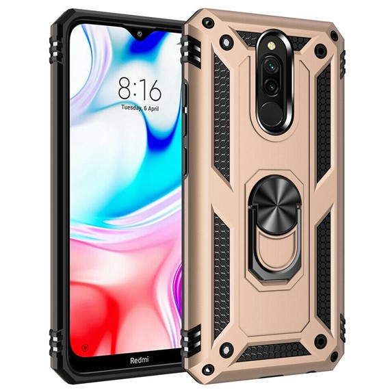 Microsonic Xiaomi Redmi 8 Kılıf Military Ring Holder Gold 1