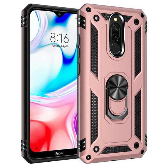 Microsonic Xiaomi Redmi 8 Kılıf Military Ring Holder Rose Gold 1