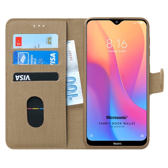 Microsonic Xiaomi Redmi 8A Kılıf Fabric Book Wallet Gold 1