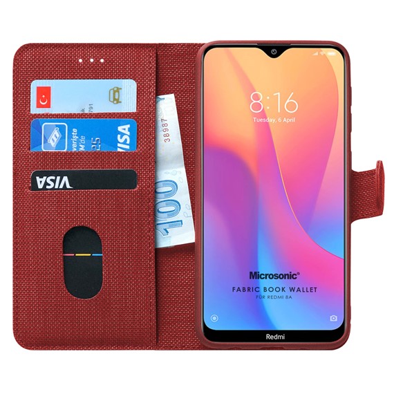 Microsonic Xiaomi Redmi 8A Kılıf Fabric Book Wallet Kırmızı 1