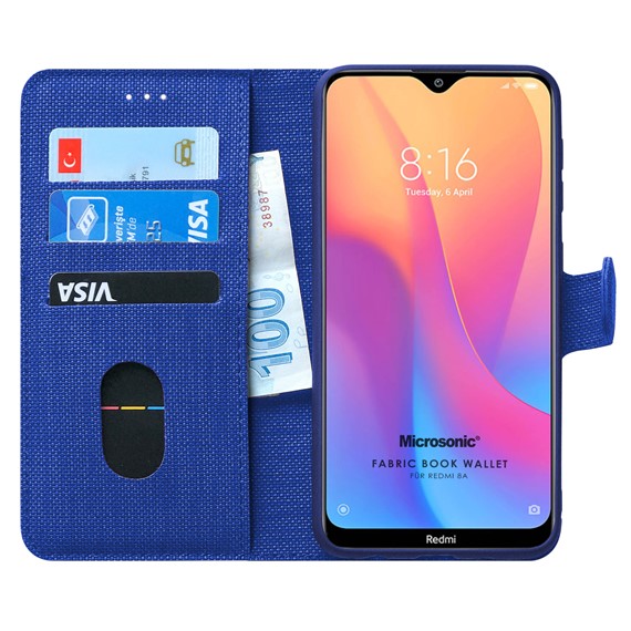 Microsonic Xiaomi Redmi 8A Kılıf Fabric Book Wallet Lacivert 1